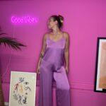 Satin love jumpsuit Lila
